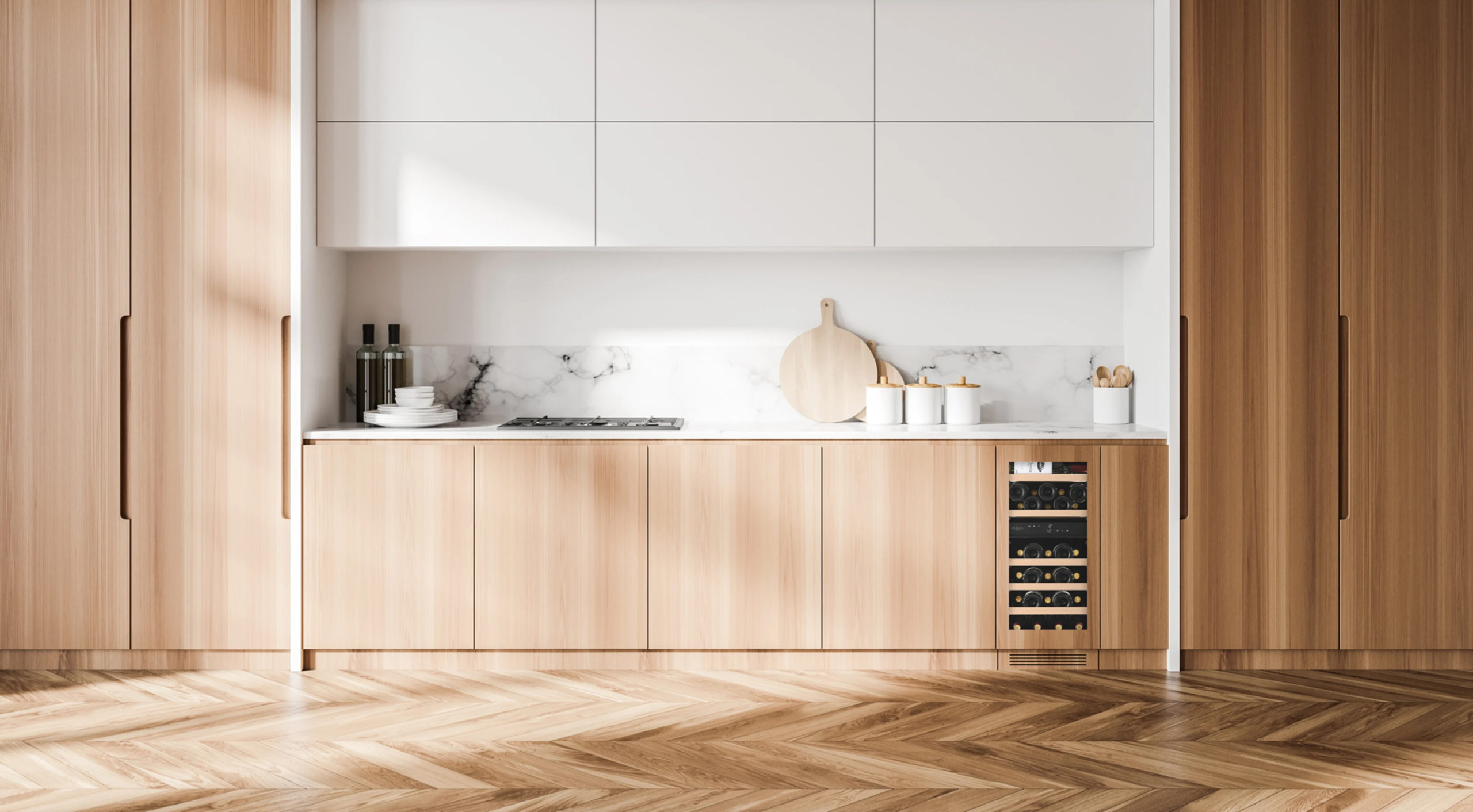 Panel ready wijnkoeler geïntegreerd in de keuken